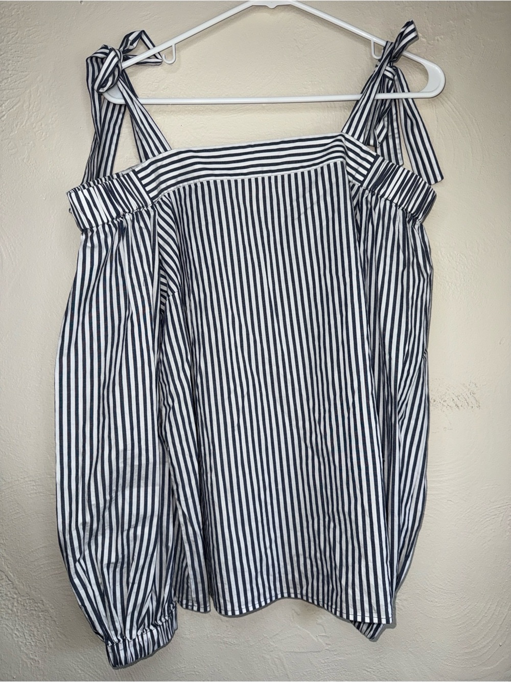 Michael Michael Kors Blue White Striped Off Shoulder Balloon Sleeve Blouse S